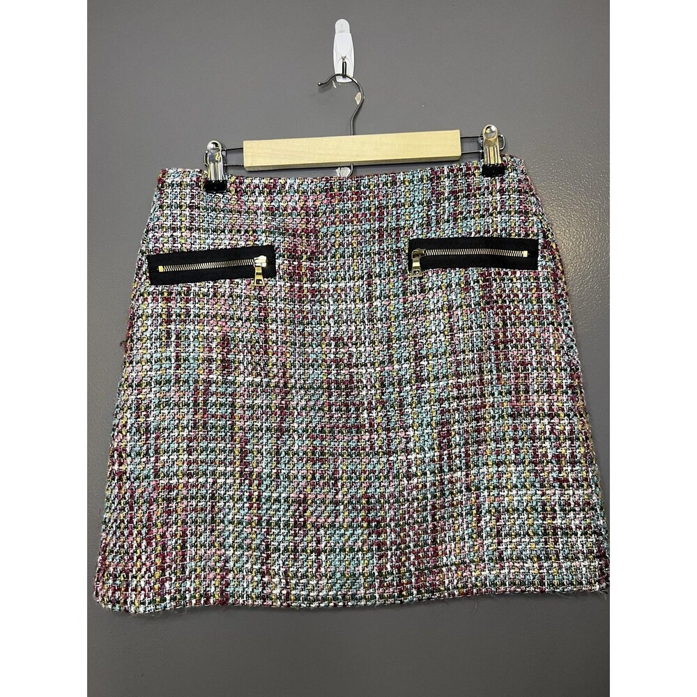 LOFT Skirt Womens 6P Multicolor Tweed Mini Zip Pockets Lined Career Work Office